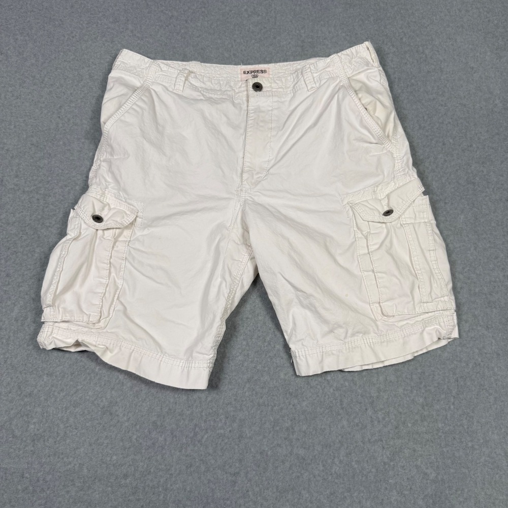 Express Vintage Y2K Mens Skater Grunge Cargo Shorts White Size 36